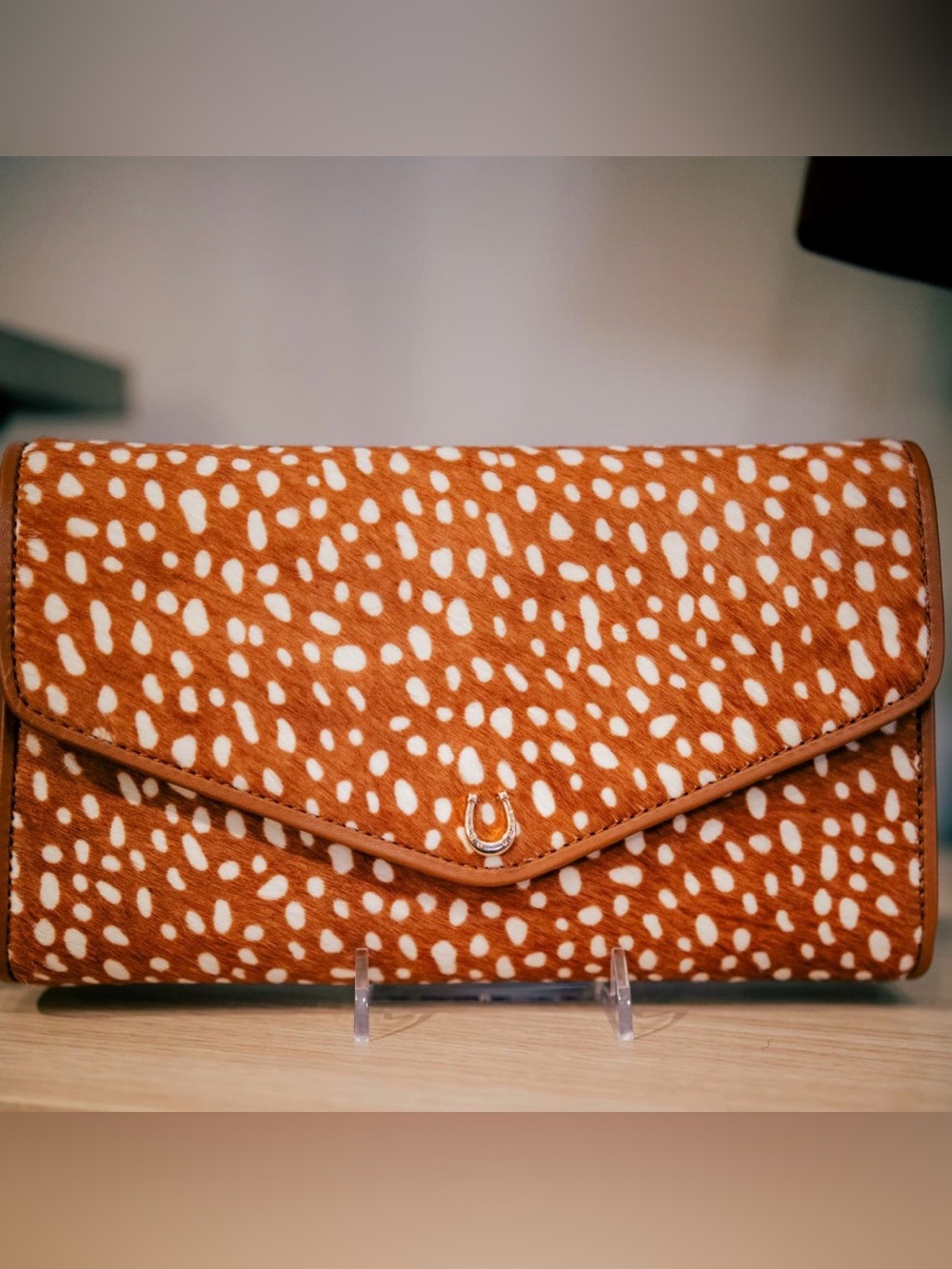 Authentic leather/horsehair crossbody purse fawn print